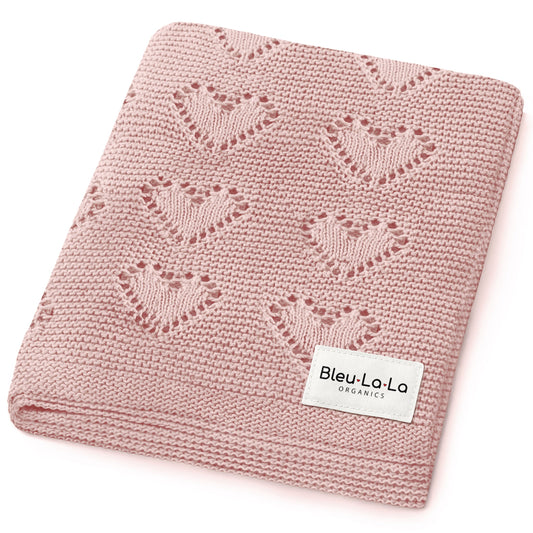 100% Cotton Luxury Knit Heart Swaddle Baby Blanket