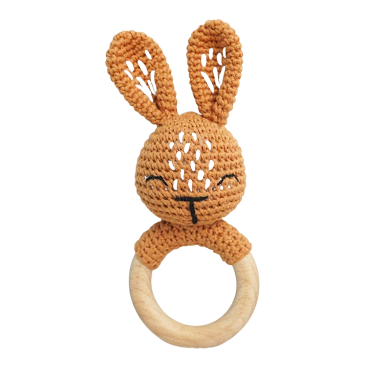 Handmade Organic Cotton Rattle Ring Teether · Bunny