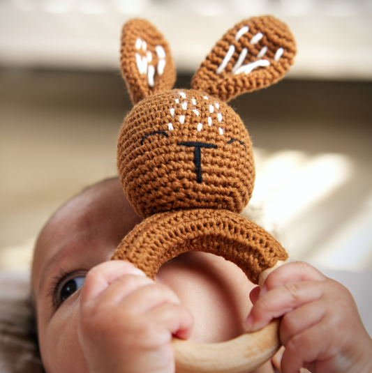 Handmade Organic Cotton Rattle Ring Teether · Bunny