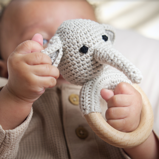 Handmade Organic Cotton Rattle Ring Teether · Elephant